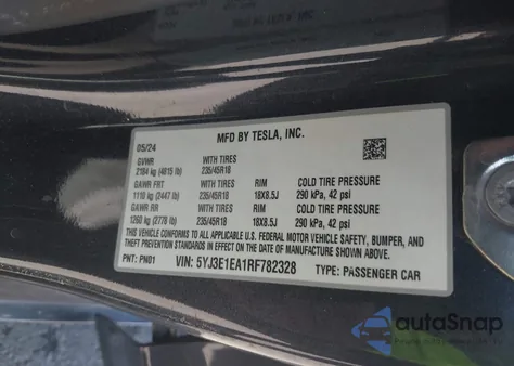 2024 Tesla Model 3 Long Range Dual Motor All-Wheel Drive/Rear-Wheel Drive from USA, damaged, VIN 5YJ3E1EA1RF782328